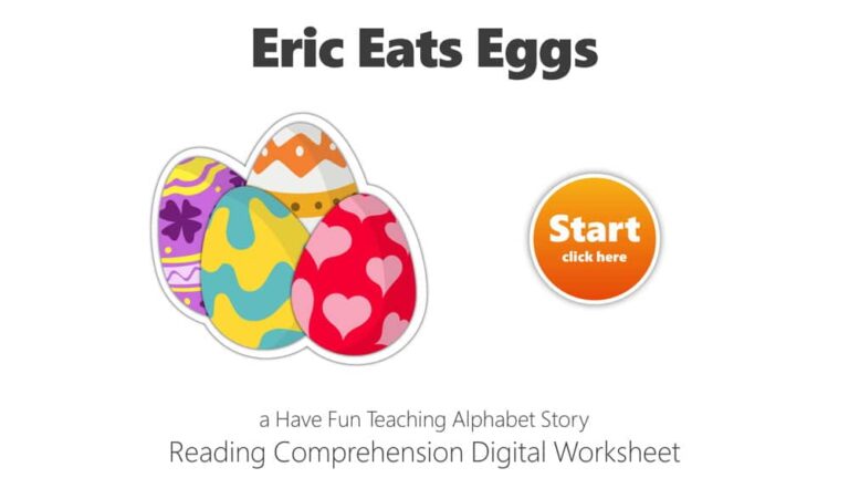 Letter E Eric Eats Eggs Reading Comprehension Digital Worksheet