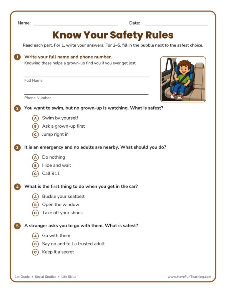 Know Your Safety Rules Worksheet