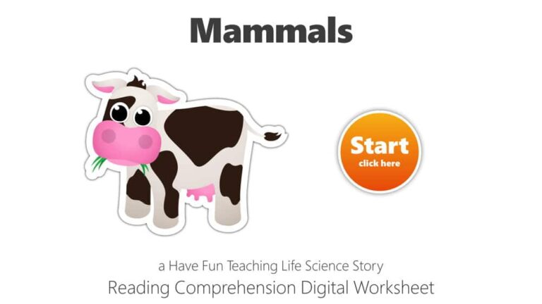 Mammals Reading Comprehension Digital Worksheet