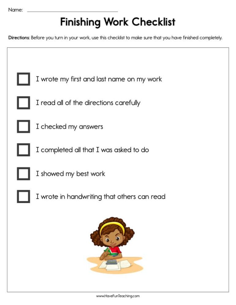 Finishes Work Checklist Worksheet