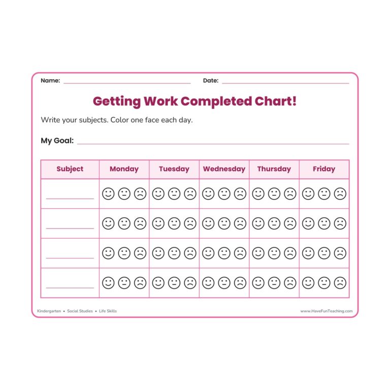 Getting Work Completed Chart Worksheet