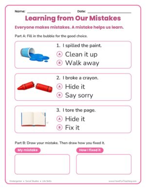 Kindergarten learning from our mistakes worksheet