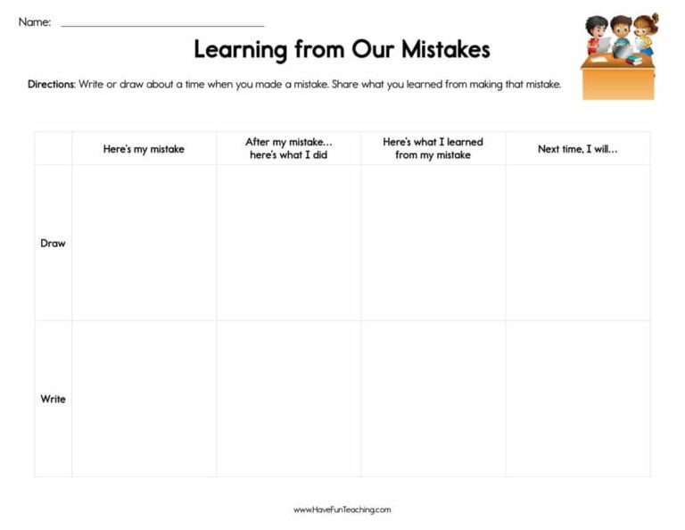 Learning from Our Mistakes Worksheet