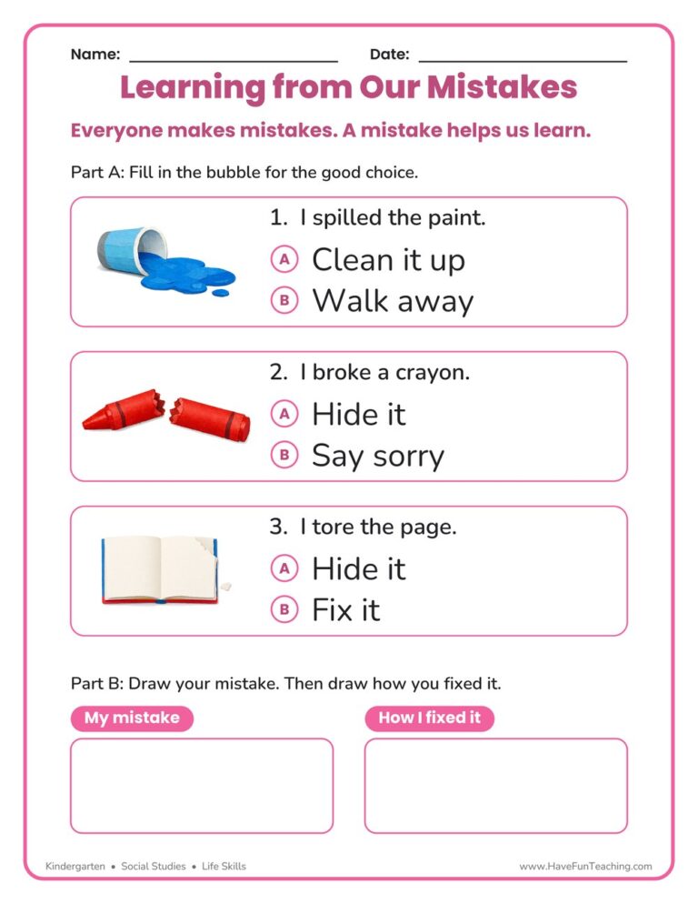 Learning from Our Mistakes Worksheet