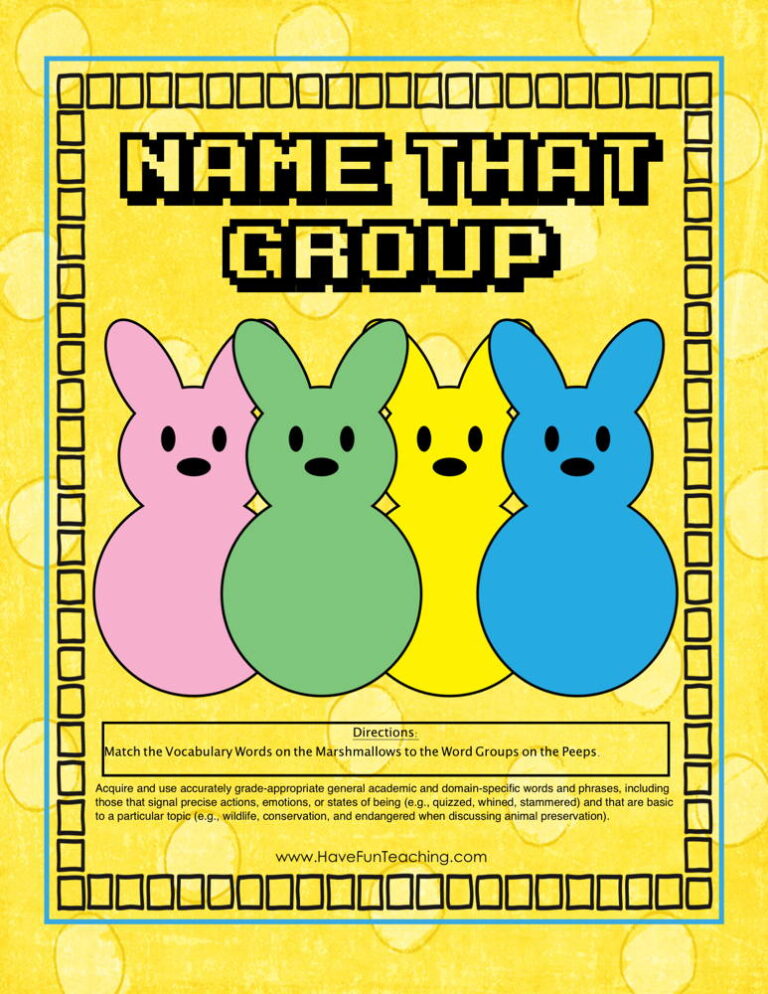 Name That Group Organizing Vocabulary Words Activity