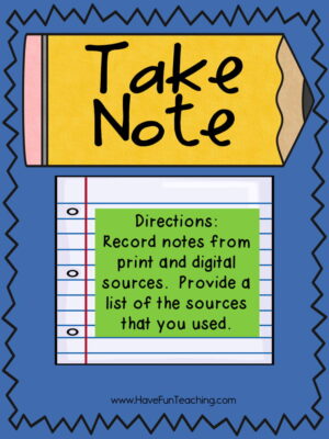 take note writing activity