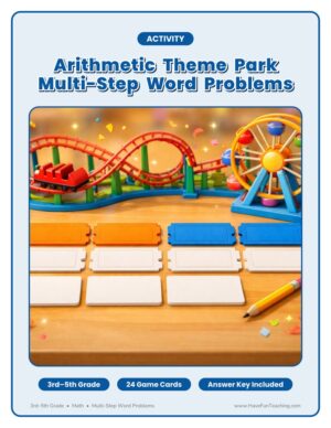 3rd to 5th grade multi-step word problems theme park activity