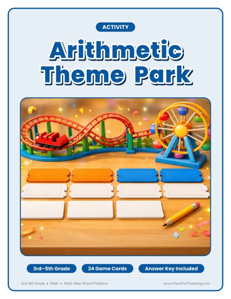 Arithmetic Theme Park Multi-Step Word Problems Activity
