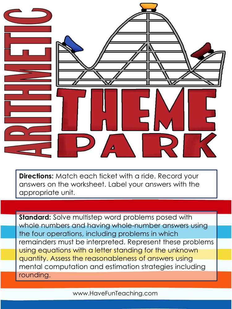 Arithmetic Theme Park Multi-Step Word Problems Activity