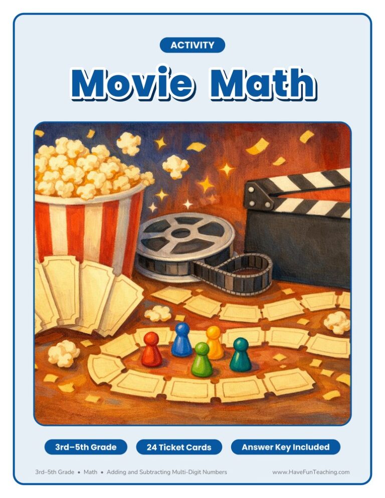 Movie Math Add and Subtract Multi-Digit Numbers Activity