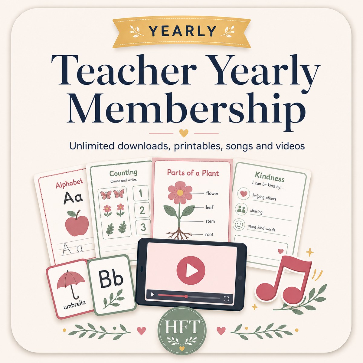 Have Fun Teaching Yearly Teacher Membership - unlimited worksheets, songs, videos, and printables for Pre-K to 6th grade