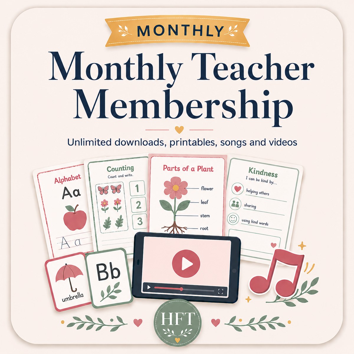 Have Fun Teaching Monthly Teacher Membership - unlimited worksheets, songs, videos, and printables for Pre-K to 6th grade