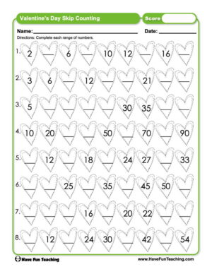 Valentine's Day Skip Counting Worksheet