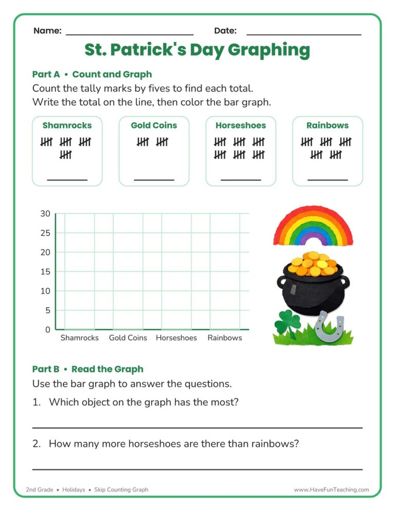 St. Patrick's Day Skip Counting Graph Worksheet