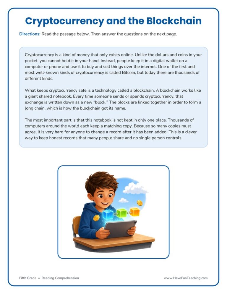 Cryptocurrency and the Blockchain Reading Comprehension Worksheet
