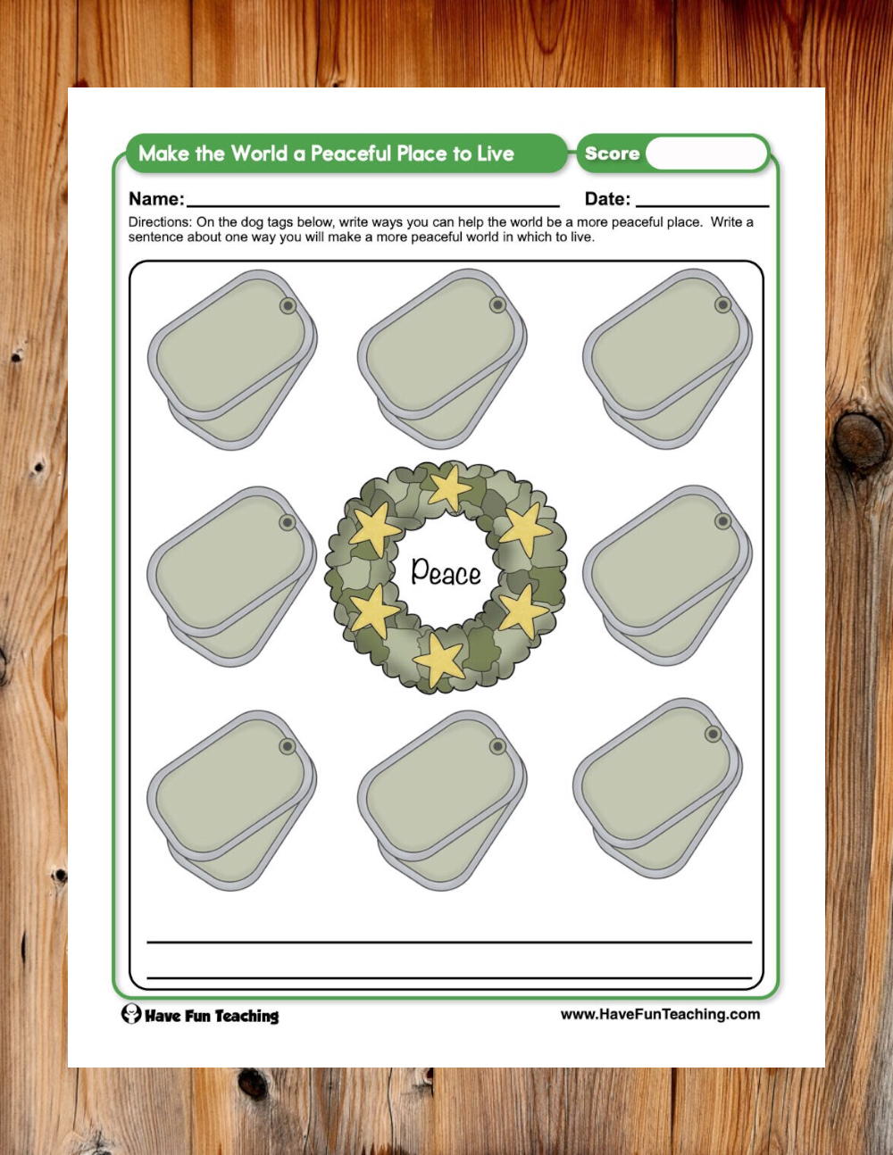 Make the World a Peaceful Place to Live Worksheet - Have Fun Teaching