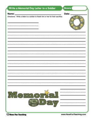 Write a Memorial Day Letter to a Soldier Worksheet