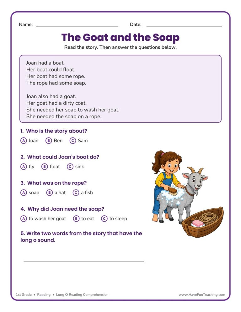 The Goat and the Soap Phonics Reading Comprehension Story Worksheet - Long Vowel O Sound
