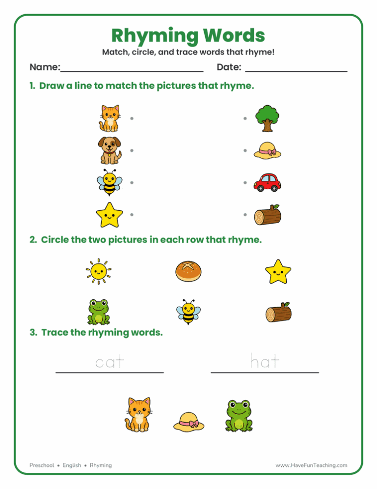 Cat and Hat Rhyming Worksheet