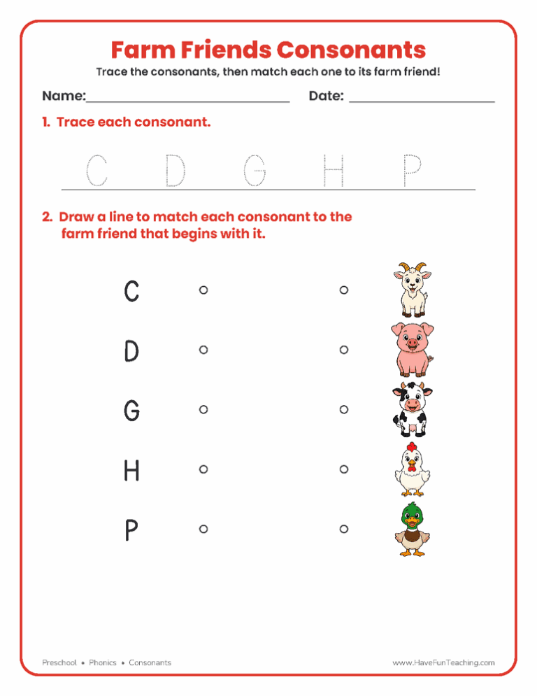 Farm Friends Consonants Worksheet
