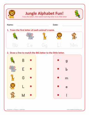 Jungle Animals Alphabet Worksheet
