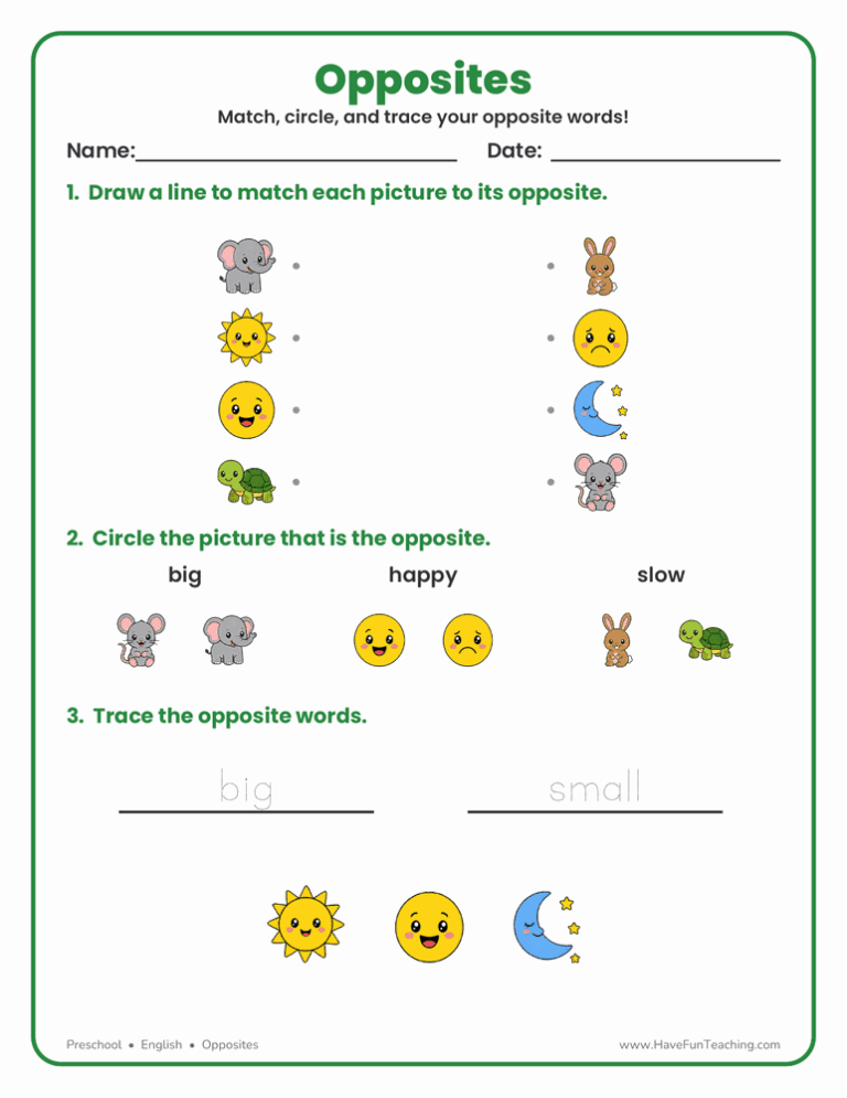 Opposites Worksheet