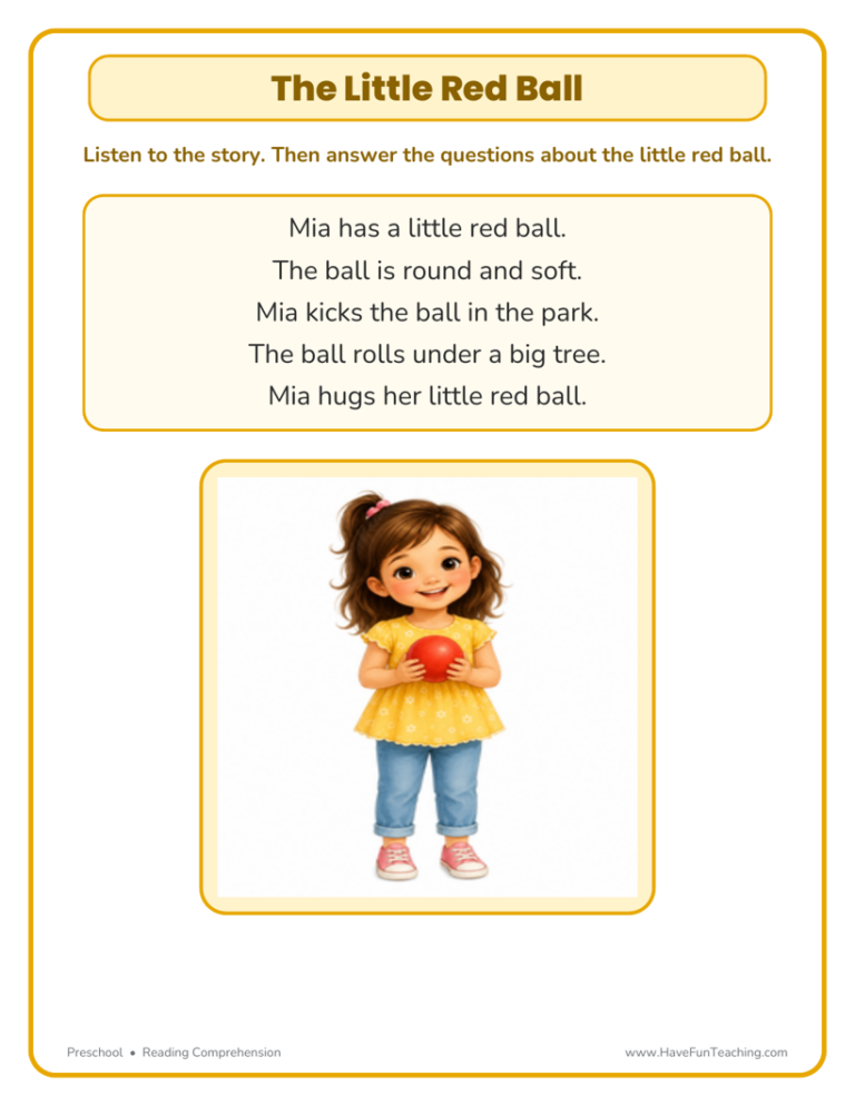 The Little Red Ball Reading Comprehension Worksheet
