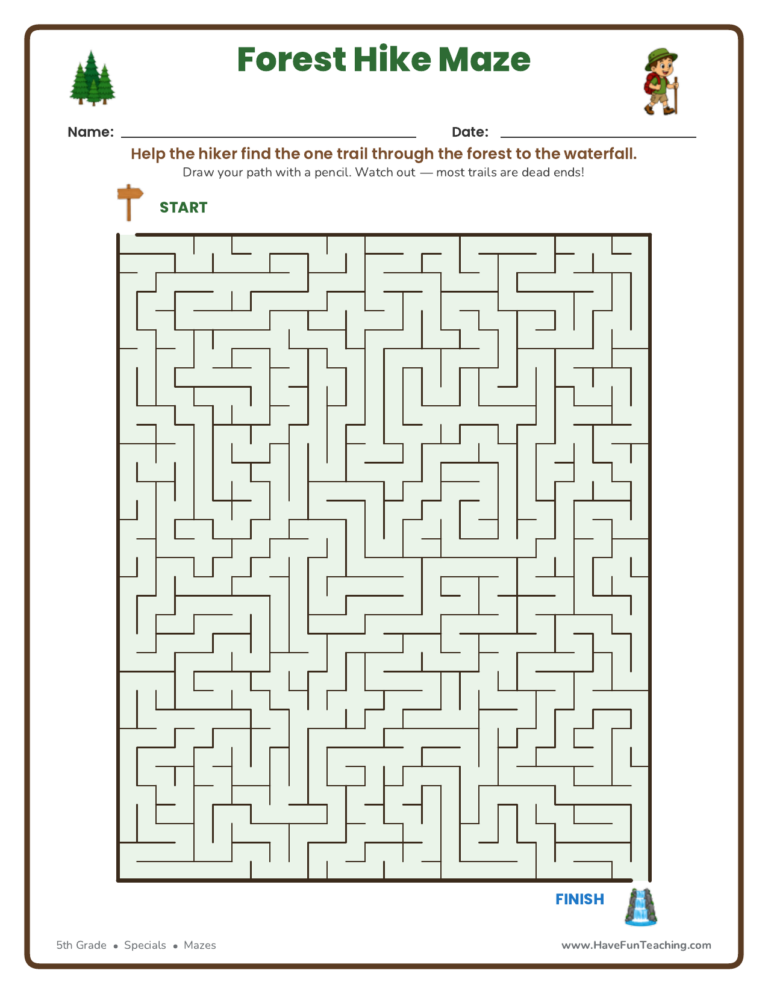 Forest Hike Maze Worksheet