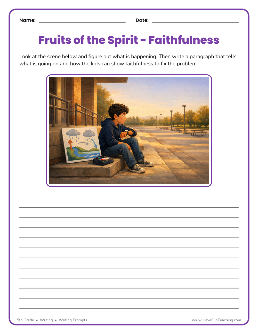 5th Grade fruits of the spirit writing prompt worksheet about faithfulness