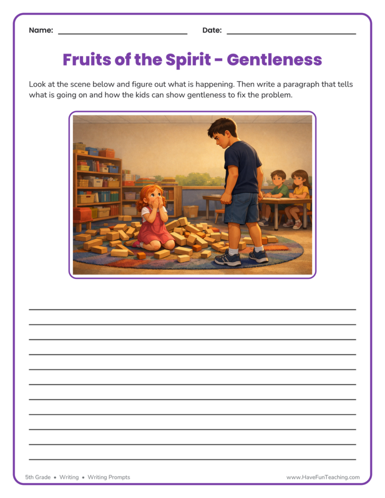 Fruits of the Spirit - Gentleness Writing Prompt Worksheet