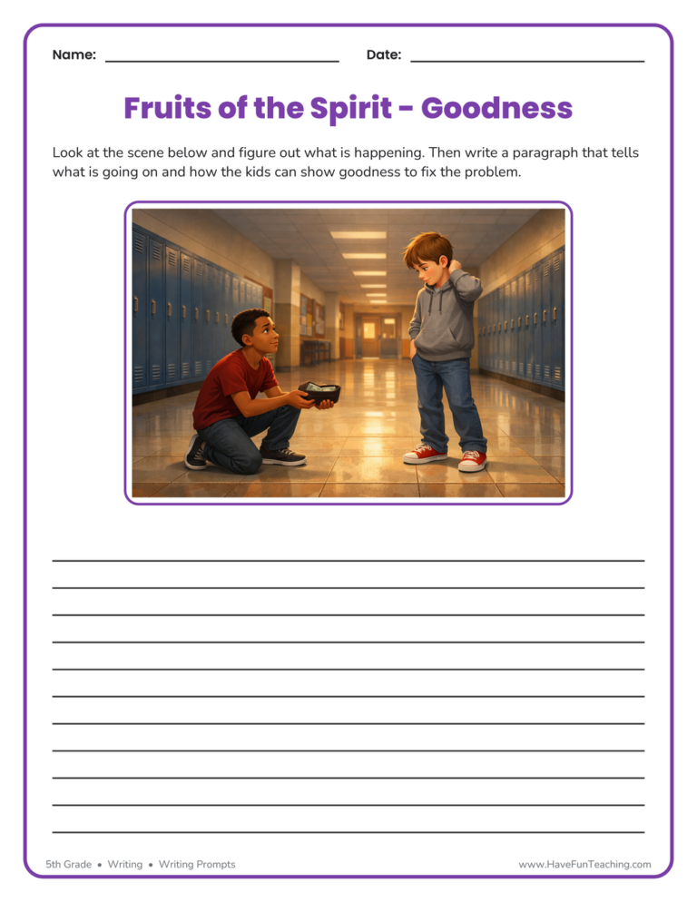 Fruits of the Spirit - Goodness Writing Prompt Worksheet