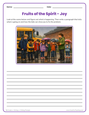 5th Grade fruits of the spirit writing prompt worksheet about joy
