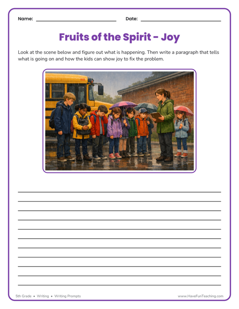 Fruits of the Spirit - Joy Writing Prompt Worksheet