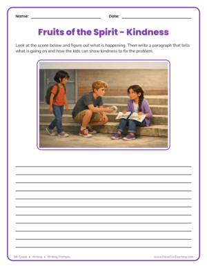 5th Grade fruits of the spirit writing prompt worksheet about kindness