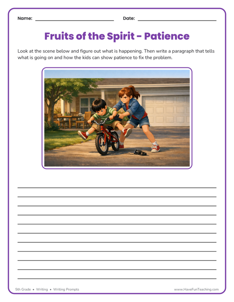 Fruits of the Spirit - Patience Writing Prompt Worksheet