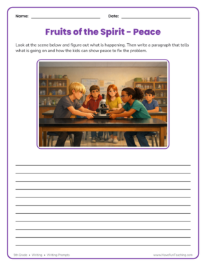 5th Grade fruits of the spirit writing prompt worksheet about peace