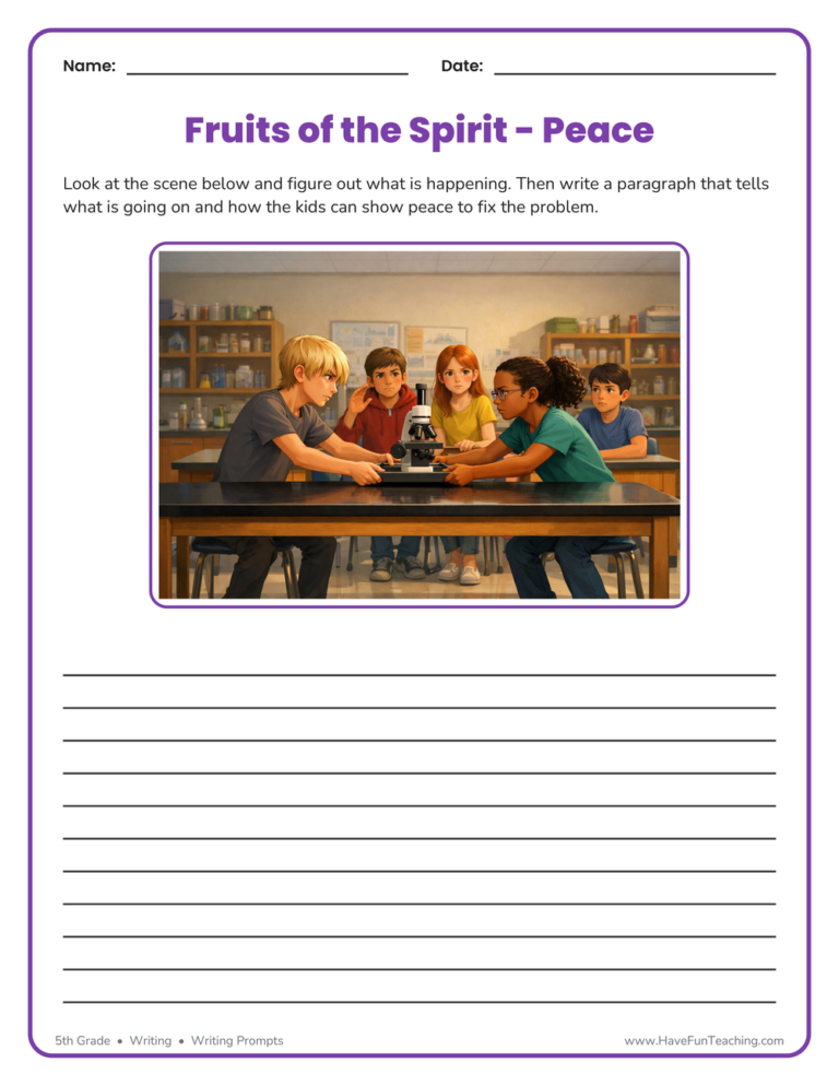 Fruits of the Spirit - Peace Writing Prompt Worksheet