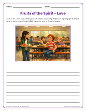5th Grade fruits of the spirit writing prompts worksheet collection