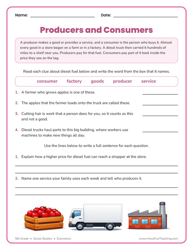 Diesel Fuel Producers and Consumers Worksheet