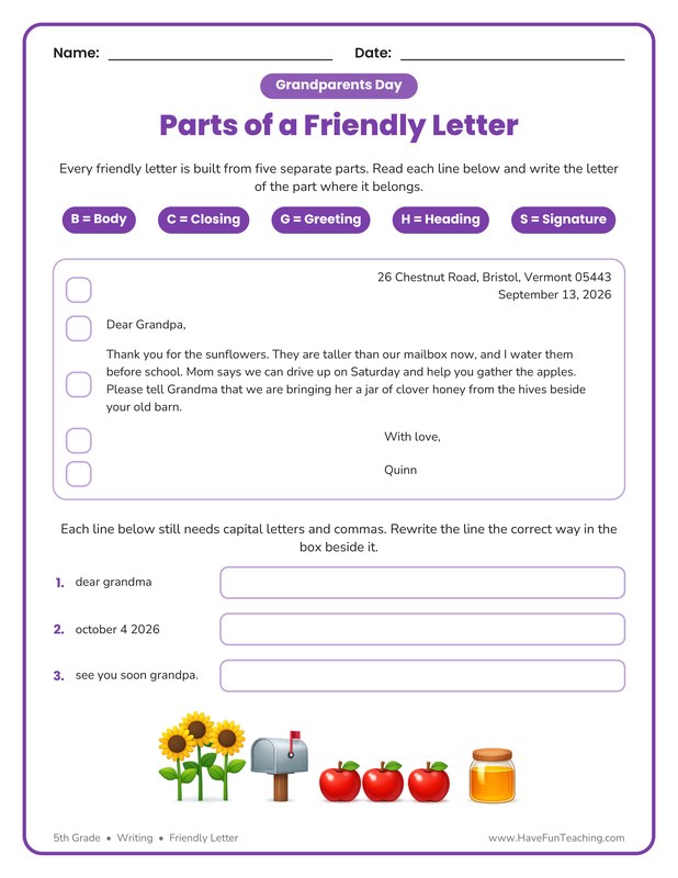 Grandparents Day Friendly Letter Worksheet