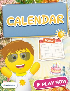 Calendar Game cover with Sunny the Funzy, a calendar, a sun and a birthday cake