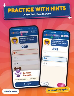 Practice question from the Determining Place Value Micro Lesson with a friendly hint