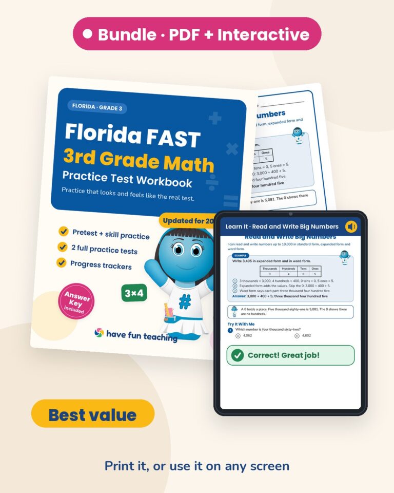 Florida FAST 3rd Grade Math Practice Test Workbook