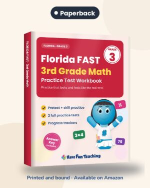 Florida FAST 3rd grade math test prep workbook cover