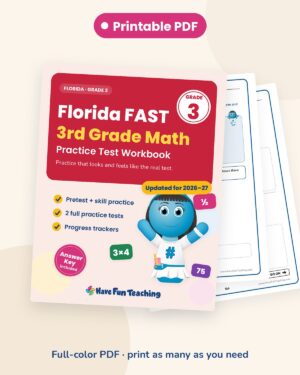 Florida FAST 3rd grade math test prep workbook Printable PDF edition