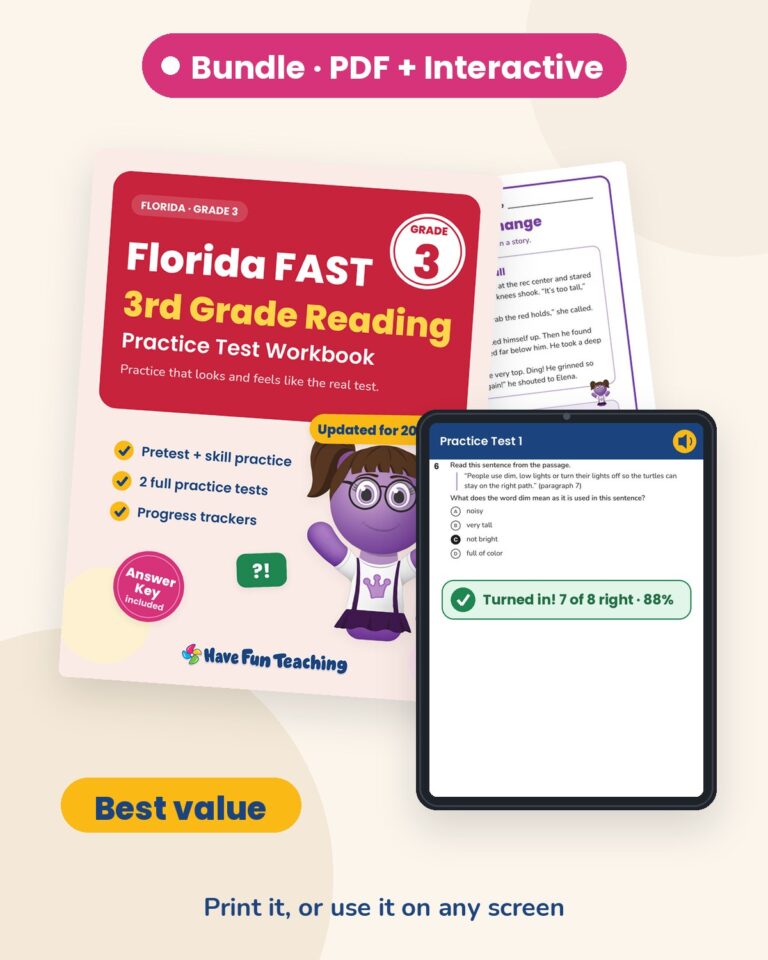 Florida FAST 3rd Grade Reading Practice Test Workbook