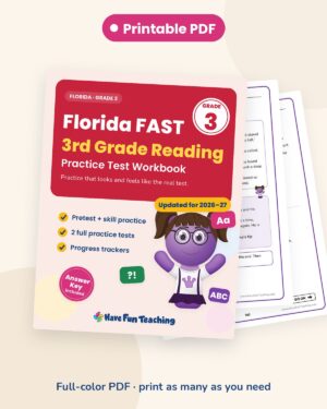 Florida FAST 3rd grade reading test prep workbook Printable PDF edition