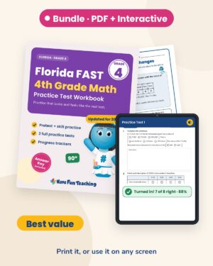 Florida FAST 4th grade math practice test workbook cover
