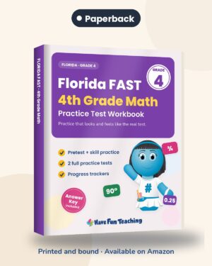 Florida FAST 4th grade math test prep workbook paperback cover