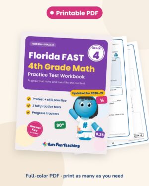 Florida FAST 4th grade math test prep workbook Printable PDF edition
